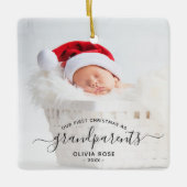 Eerste kerstfoto van grootouders met zwarte tekst keramisch ornament (Voorkant)