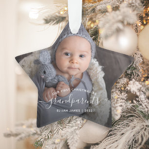 Eerste kerstfoto van grootouders wit ornament