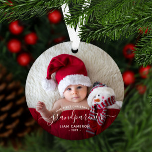 Eerste kerstfoto van grootouders Wit schrift Metalen Ornament