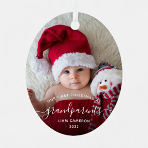 Eerste kerstfoto van grootouders Wit schrift Metalen Ornament