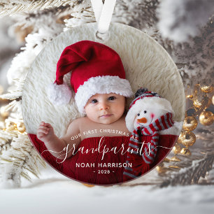 Eerste kerstfoto van grootouders Wit schrift Ornament