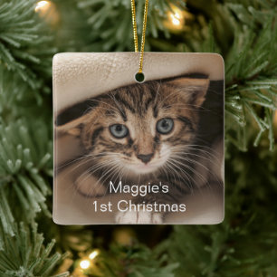 Eerste kerstfoto van huisdier keramisch ornament