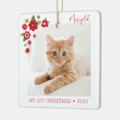 Eerste kerstfoto van kat keramisch ornament (Links)