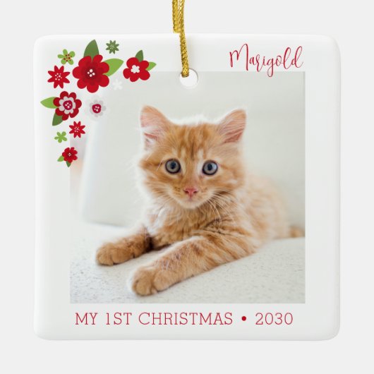 Eerste kerstfoto van kat keramisch ornament (Voorkant)