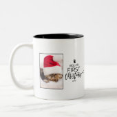 Eerste kerstfoto van kerstboomkat tweekleurige koffiemok (Links)