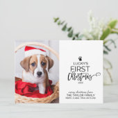 Eerste kerstfoto van kerstboompet feestdagenkaart (Staand voorkant)