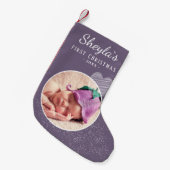 Eerste kerstfoto van Lavender Paarse Baby Kleine Kerstsok (Voorkant (Hangend))