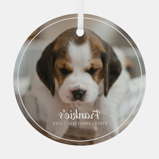 Eerste kerstfoto van Modern Lijst Pet Glas Ornament (Achterkant)