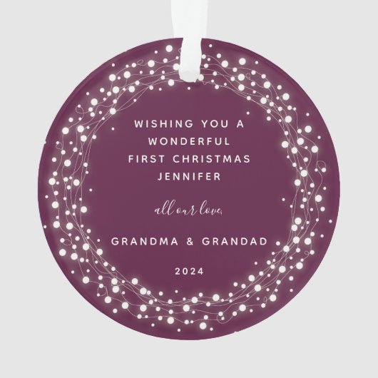 Eerste kerstfoto van mousserende lampjes Baby Ornament (achterkant)