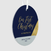 Eerste kerstfoto van Navy, Blue & Gold Modern Ornament (voorkant)