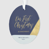 Eerste kerstfoto van Navy, Blue & Gold Modern Ornament (voorkant)