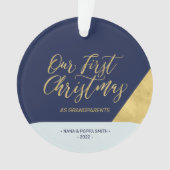 Eerste kerstfoto van Navy, Blue & Gold Modern Ornament (voorkant)