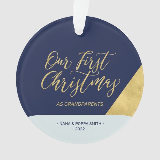 Eerste kerstfoto van Navy, Blue & Gold Modern Ornament (voorkant)