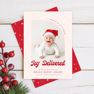Eerste Kerstfoto van nieuwe baby - Geboorteaankond Feestdagenkaart