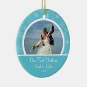 Eerste kerstfoto van Ornament Blue Snowflakes (Rechts)