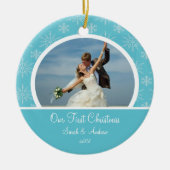 Eerste kerstfoto van Ornament Blue Snowflakes (Voorkant)