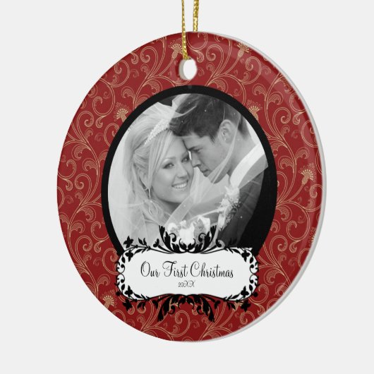 Eerste kerstfoto van Ornament Elegant Swirls (Links)