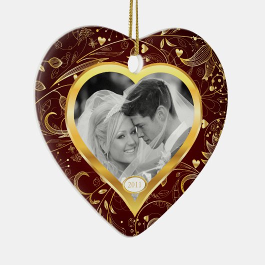 Eerste kerstfoto van Ornament Gold Heart (Rechts)