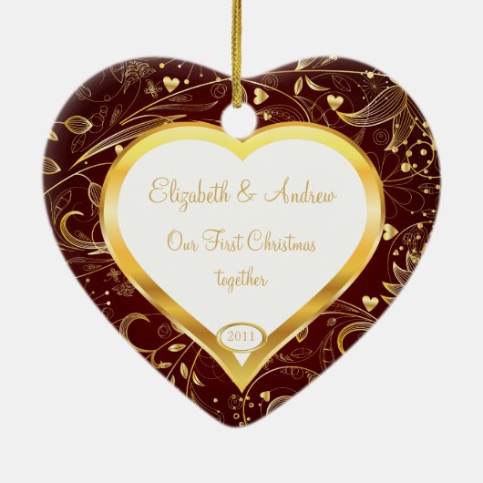 Eerste kerstfoto van Ornament Gold Heart (Achterkant)