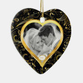 Eerste kerstfoto van Ornament Gold Heart Black (Rechts)
