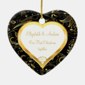 Eerste kerstfoto van Ornament Gold Heart Black (Achterkant)