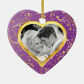 Eerste kerstfoto van Ornament Gold Heart Magenta (Voorkant)