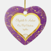 Eerste kerstfoto van Ornament Gold Heart Magenta (Achterkant)