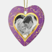 Eerste kerstfoto van Ornament Gold Heart Magenta (Links)
