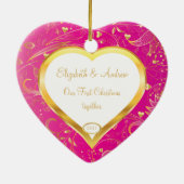 Eerste kerstfoto van Ornament Gold Heart Pink (Achterkant)