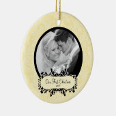 Eerste kerstfoto van Ornament Yellow Damask (Rechts)