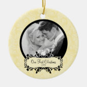 Eerste kerstfoto van Ornament Yellow Damask (Voorkant)