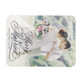 Eerste kerstfoto van pasgetrouwden 'Gelukkig & Get Magneet (Horizontaal)