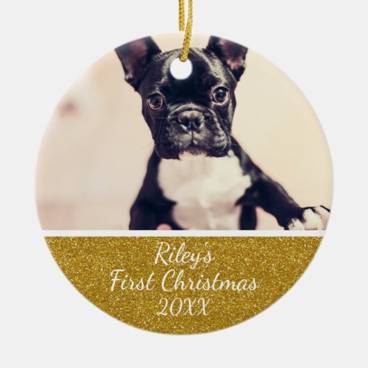 Eerste kerstfoto van Pet Keramisch Ornament (Voorkant)