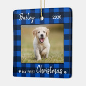 Eerste kerstfoto van Puppy Blue Pset Dog Pet Keramisch Ornament (Links)