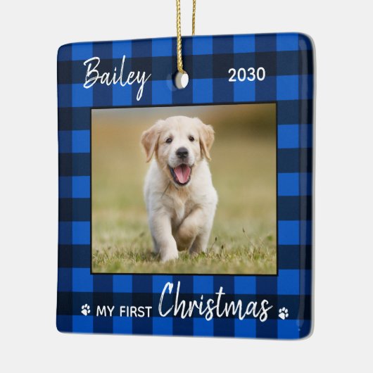 Eerste kerstfoto van Puppy Blue Pset Dog Pet Keramisch Ornament (Links)