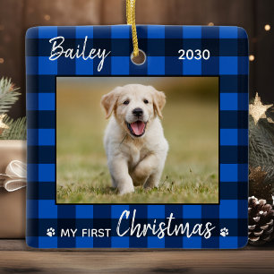 Eerste kerstfoto van Puppy Blue Pset Dog Pet Keramisch Ornament