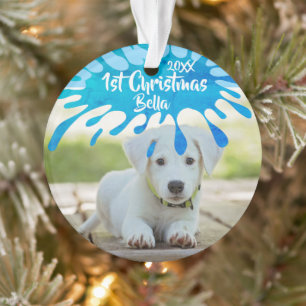 Eerste kerstfoto van Puppy Blue Splasma Ornament