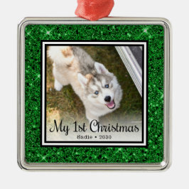 Eerste kerstfoto van Puppy Metalen Ornament