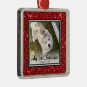 Eerste kerstfoto van Puppy Metalen Ornament (Rechts)