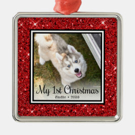 Eerste kerstfoto van Puppy Metalen Ornament
