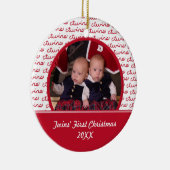 Eerste kerstfoto van Red and White Twins Keramisch Ornament (Rechts)