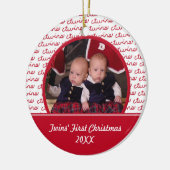 Eerste kerstfoto van Red and White Twins Keramisch Ornament (Links)