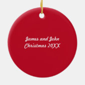 Eerste kerstfoto van Red and White Twins Keramisch Ornament (Achterkant)
