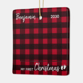 Eerste kerstfoto van Red Buffalo Pset Cute Baby Fo Keramisch Ornament (Links)