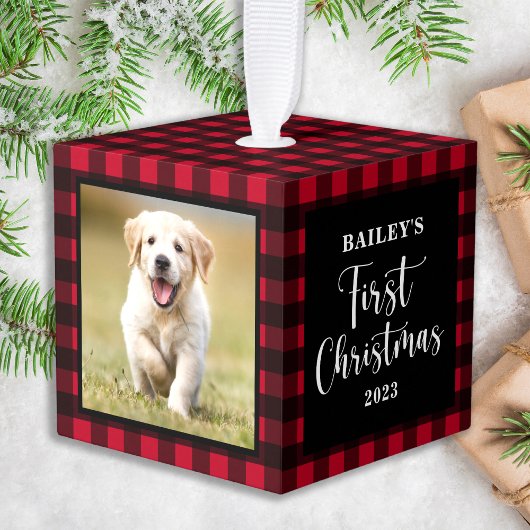 Eerste kerstfoto van Red Buffalo Pset Puppy Dog Decoratie