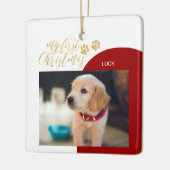 Eerste kerstfoto van Red & Gold Pet Puppy Keramisch Ornament (Links)