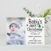 Eerste kerstfoto van Red & Green Baby Feestdagenkaart (Staand voorkant)