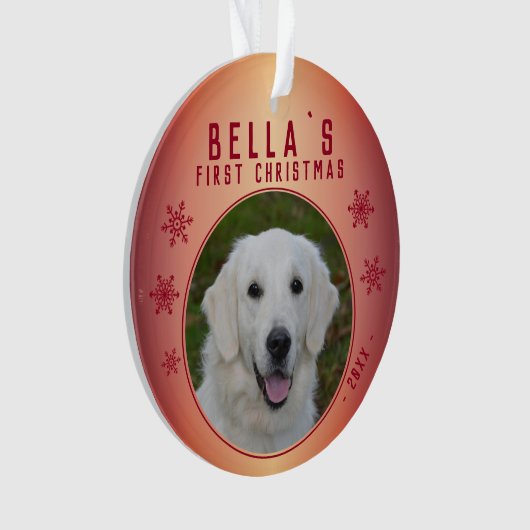 Eerste kerstfoto van Red Snowflake Puppy Ornament (voorkant)