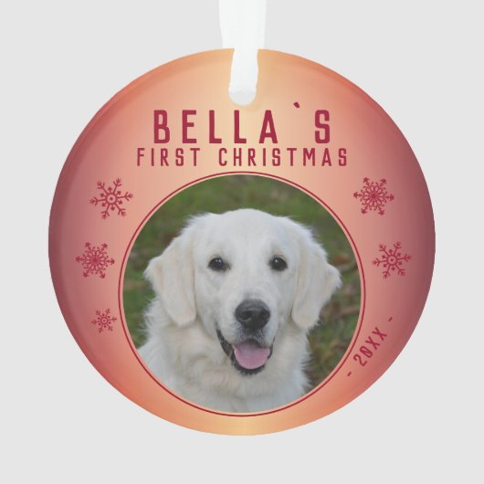 Eerste kerstfoto van Red Snowflake Puppy Ornament (achterkant)