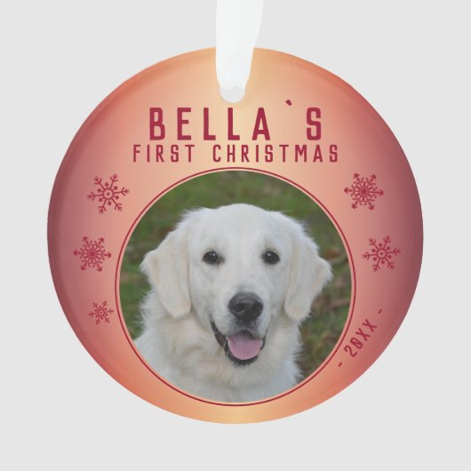 Eerste kerstfoto van Red Snowflake Puppy Ornament (voorkant)